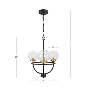Dimensions of 3 light Global view chandelier.