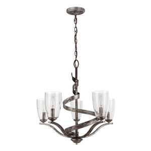 Westbury 5 light chandelier with clear glacial shades unlit.