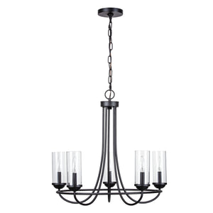 5 light Provincial chandelier with clear glass shades unlit.