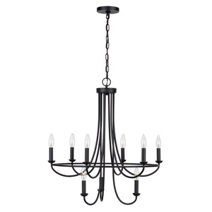 Provincial 9 Light candle style tiered chandelier lit.