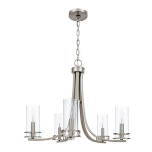 5 Light Devonshire chandelier in brushed nickel finish unlit.