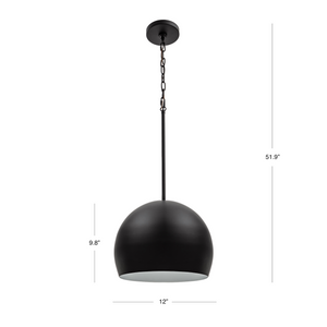 Tivoli matte black dome pendant light dimensions.