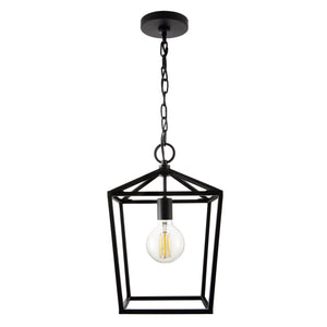 Halle lantern style pendant light in matte black unlit.