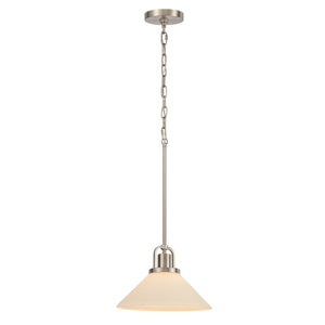 Tula cone pendant with etched shade lit.