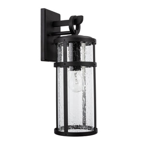 Amity Cylinder outdoor wall light with seeded glass unlit.