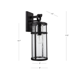 Amity Cylinder outdoor wall light with seeded glass dimensions.
