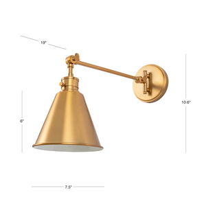 Moti swing arm wall sconce in brushed gold dimensions.