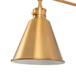 Moti swing arm wall sconce in brushed gold zoomed in view.