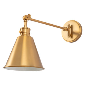 Moti swing arm wall sconce in brushed gold unlit.