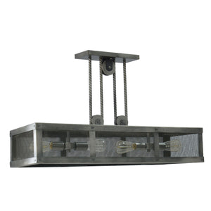 Industrial Rhome linear chandelier unlit.