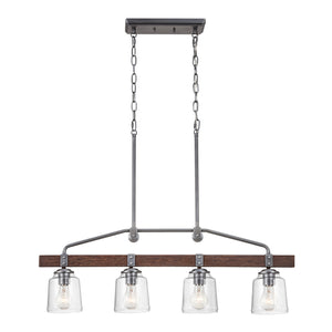 4 light Barn Light linear chandelier lit.