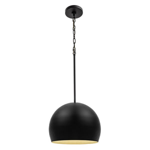 Tivoli matte black dome pendant light lit.