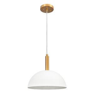 Bari matte white dome pendant unlit.