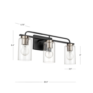 Brexley 3-light vanity light dimensions.