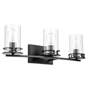 3 light Devonshire vanity in matte black unlit.