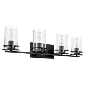 4 light Devonshire vanity light in matte black unlit.