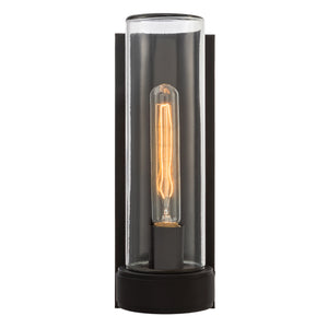 Milo outdoor wall light lit.