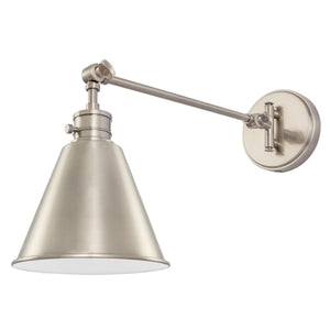 Moti swing arm wall sconce in polished nickel unlit.